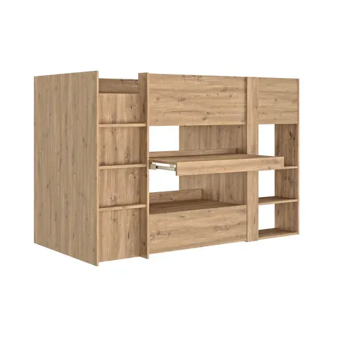 Lit combiné 90x200 cm avec bureau et armoire GABIN imitation chêne