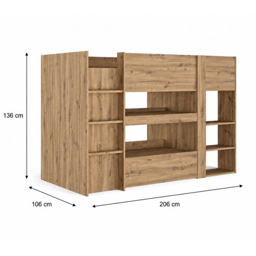 Lit combiné 90x200 cm avec bureau et armoire GABIN imitation chêne