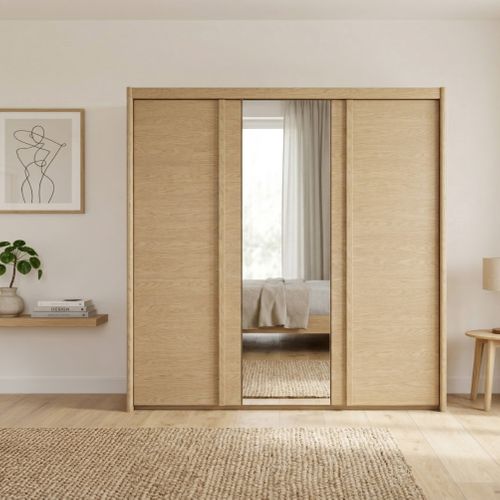 Armoire 3 portes battantes IZADI imitation chêne vue d'ambiance 1