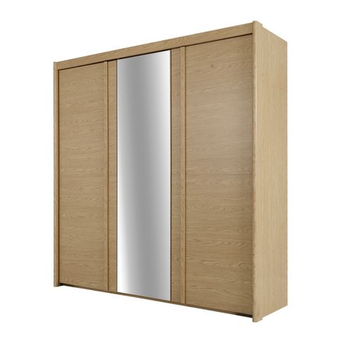 Armoire 3 portes battantes IZADI imitation chêne vue de profil