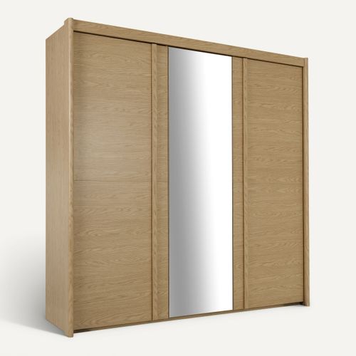Armoire 3 portes battantes IZADI imitation chêne vue 3/4