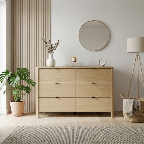 Commode 6 tiroirs IZADI imitation chêne