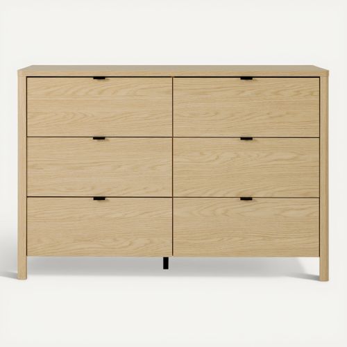 Commode 6 tiroirs IZADI imitation chêne vue de face
