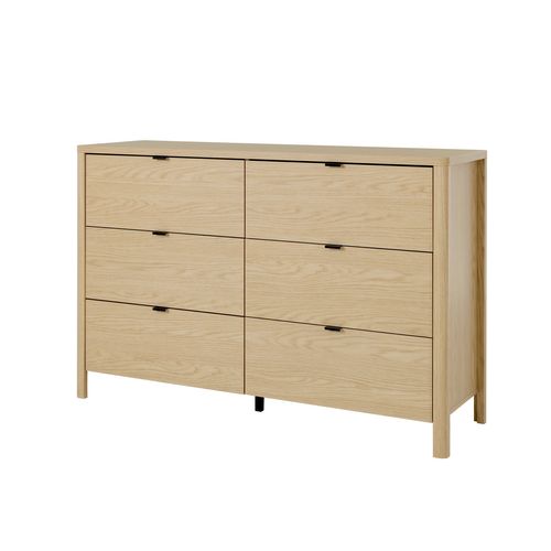 Commode 6 tiroirs IZADI imitation chêne vue de profil