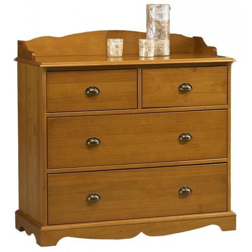 Chambre Enfant Pin Miel Lit 90 + Armoire + Commode