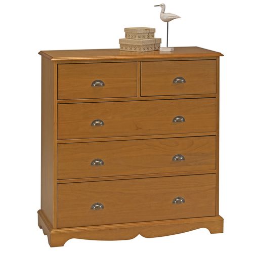 Commode Pin Miel De Style Anglais 5 Tiroirs L 96.2 H 97.4 P 42.5 Cm