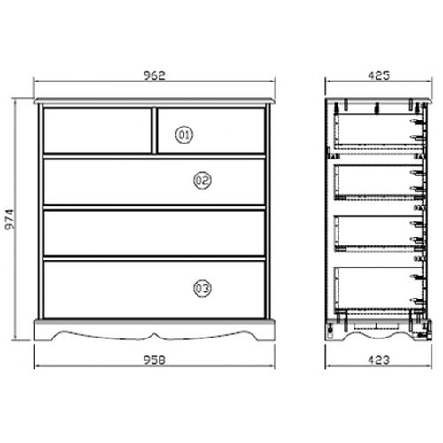 Commode Pin Miel De Style Anglais 5 Tiroirs L 96.2 H 97.4 P 42.5 Cm