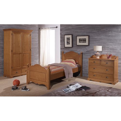 Armoire Penderie Pin Miel 2 Portes 2 Tiroirs 6 Niches L 114.5 H 195 P 54 Cm