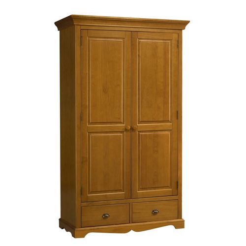 Armoire Penderie Pin Miel 2 Portes 2 Tiroirs 6 Niches L 114.5 H 195 P 54 Cm