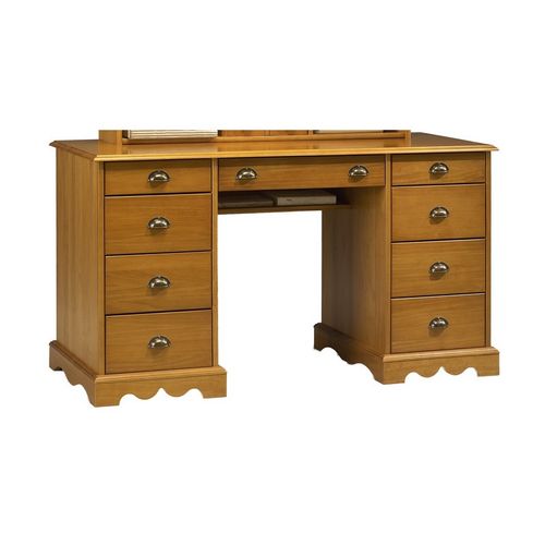 Bureau Ministre Pin Miel Style Anglais Charme 9 Tiroirs L 137.5 H 74.7 P 58.3 Cm
