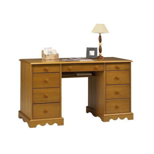 Bureau Ministre Pin Miel Style Anglais Charme 9 Tiroirs L 137.5 H 74.7 P 58.3 Cm