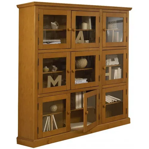 Bibliothèque 9 Portes Vitrées Pin Miel