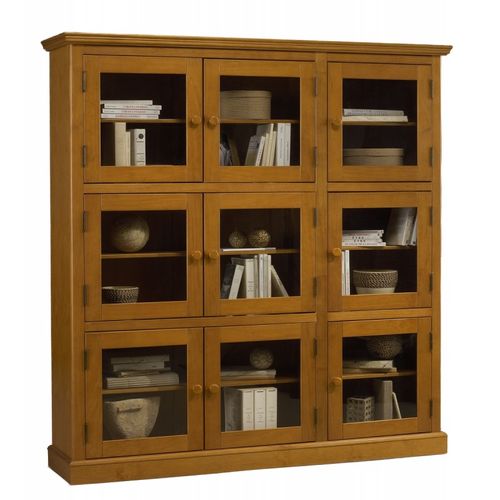 Bibliothèque 9 Portes Vitrées Pin Miel