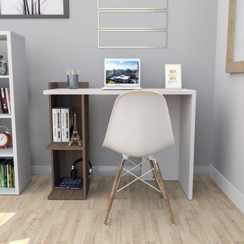 Bureau 102 Cm Blanc Et 1 Caisson Noyer