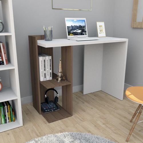 Bureau 102 Cm Blanc Et 1 Caisson Noyer