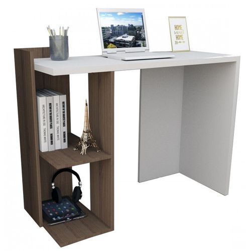 Bureau 102 Cm Blanc Et 1 Caisson Noyer