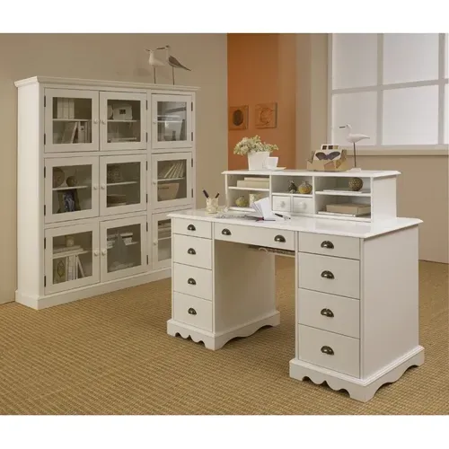Bureau 5 Tiroirs Blanc Style Anglais L 100 H 74.7 P 58.3 Cm