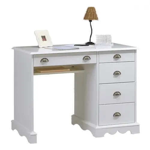 Bureau 5 Tiroirs Blanc Style Anglais L 100 H 74.7 P 58.3 Cm