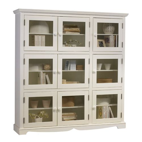 Bibliothèque Blanche Style Anglais 9 Portes Vitrées L163 H 170 P 37 Cm