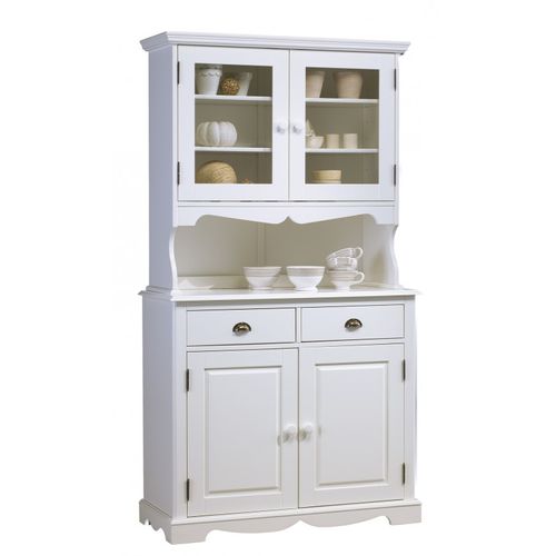 Buffet Vaisselier Blanc 4 Portes Style Anglais 6 Niches L 101 H 186 P 42 Cm