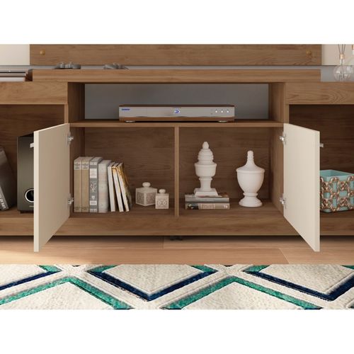 Meuble TV Mural 55 Pouces Chêne Et Ecru 7 Niches L 173 H 160.5 P 38.5 Cm