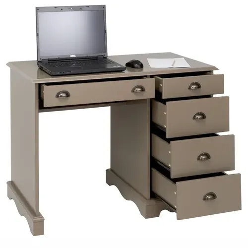 Bureau Taupe 5 Tiroirs Style Anglais