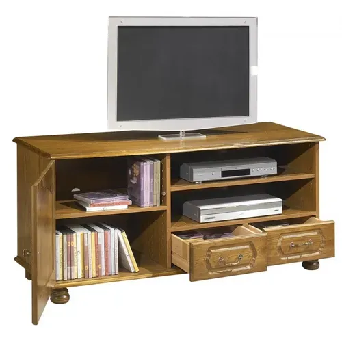 Meuble TV Bas 1 Porte 2 Tiroirs En Chêne - Quimper