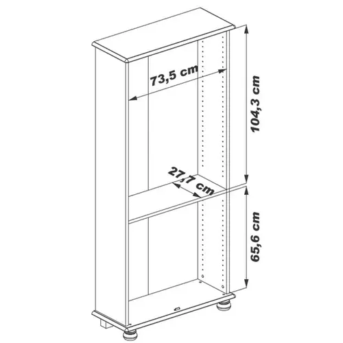 Vitrine Bibliothèque 2 Portes Vitrées Chêne 6 Niches L 82.4 H 182.2 P 33 Cm