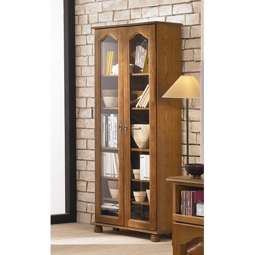 Vitrine Bibliothèque 2 Portes Vitrées Chêne 6 Niches L 82.4 H 182.2 P 33 Cm