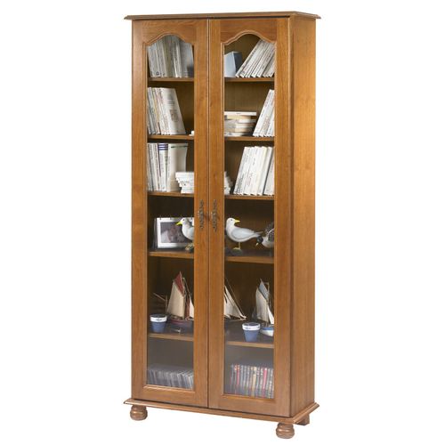 Vitrine Bibliothèque 2 Portes Vitrées Chêne 6 Niches L 82.4 H 182.2 P 33 Cm