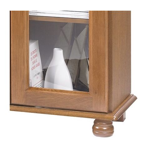 Bibliothèque Chêne 3 Portes Vitrées 12 Niches L 120.6 H 182.2 P 33 Cm