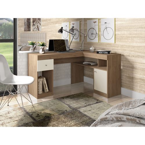Bureau D'angle Imitation Chêne Avec Caisson Et Rangements