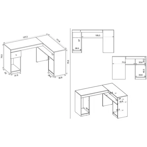 Bureau D'angle Imitation Chêne Avec Caisson Et Rangements