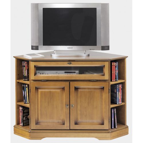 Meuble TV D'angle 2 Portes Merisier