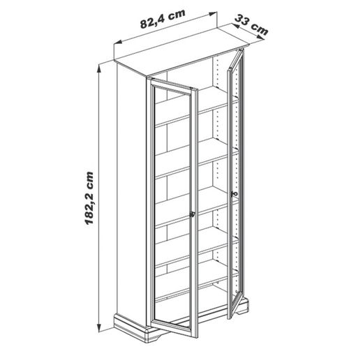 Bibliothèque 2 Portes Vitrées Merisier 5 Tablettes L 82.4 H 182.2 P 33 Cm