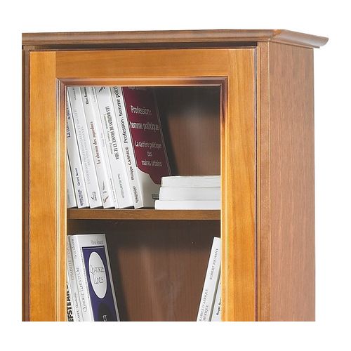 Bibliothèque Vitrine 3 Portes Vitrées Merisier 12 Niches L 120.6 H 182.2 P 33 Cm