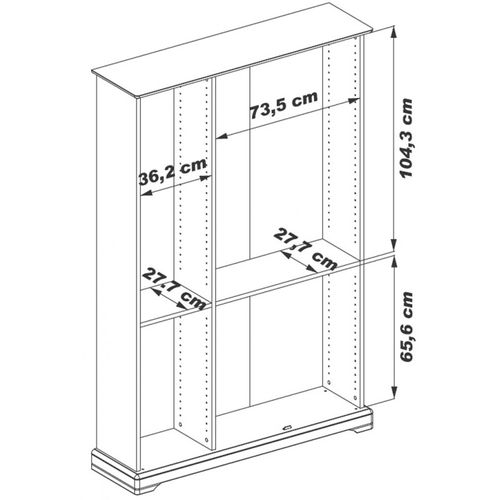 Bibliothèque Vitrine 3 Portes Vitrées Merisier 12 Niches L 120.6 H 182.2 P 33 Cm