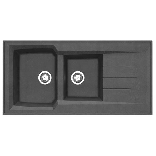 Evier résine 2 bacs 120x60 cm MONTREAL Noir vue de face