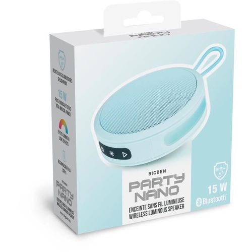 Bigben Party - Enceinte Bluetooth Ronde Avec Dragonne Et Effets Lumineux - 15w - Bleu Pastel