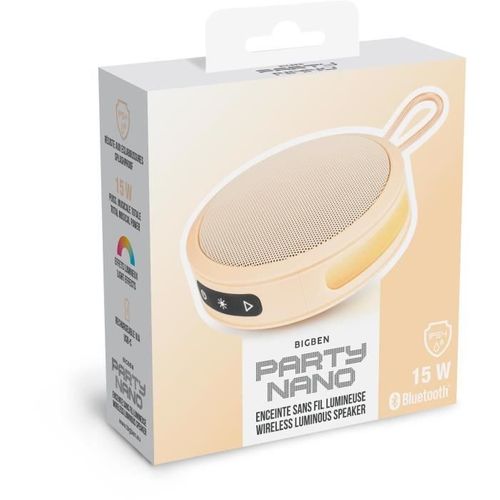 Bigben Party - Enceinte Bluetooth Ronde Avec Dragonne Et Effets Lumineux - 15w - Orange Pastel