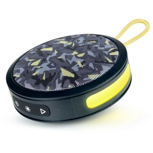 Bigben Party - Enceinte Bluetooth Ronde Avec Dragonne Et Effets Lumineux - 15w - Noir Et Jaune Camou