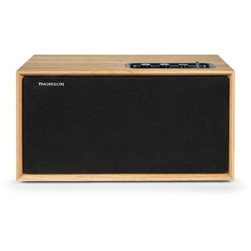 THOMSON Enceinte Bluetooth Bois Cosy 50W – BT 5.3, Graves & Aigus Réglables, Entrée 3.5 Mm, Design Élégant