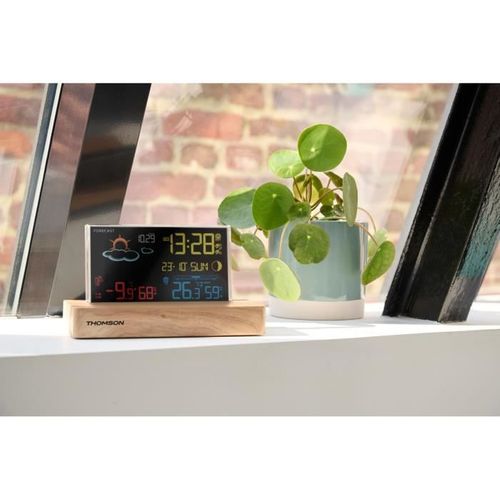 Réveil Station Météo - Bois Foncé - Affichage Température, Hygrométrie, Double Alarme, USB-c