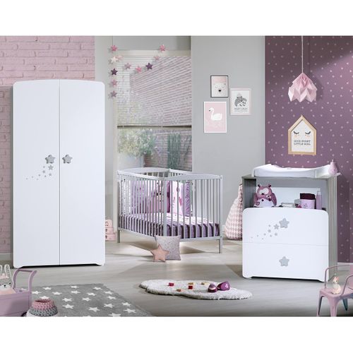 New Nao - Armoire Chambre Bébé 2 Portes - Etoiles Grises
