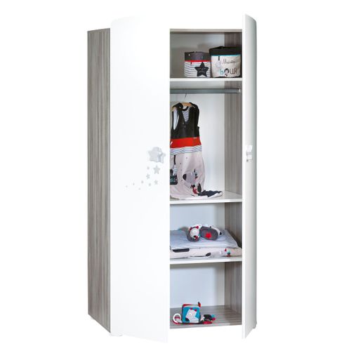 New Nao - Armoire Chambre Bébé 2 Portes - Etoiles Grises