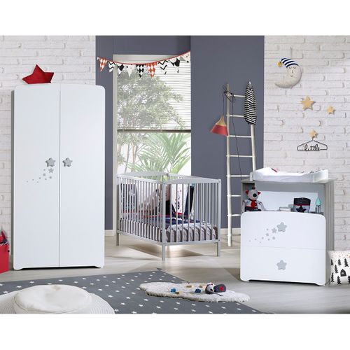 New Nao - Armoire Chambre Bébé 2 Portes - Etoiles Grises