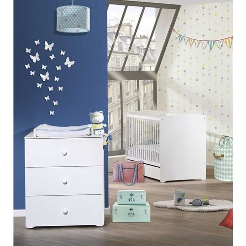 Chambre Bébé Duo Basic Boule: Lit 120x60, Commode à Langer - Babyprice - Blanc