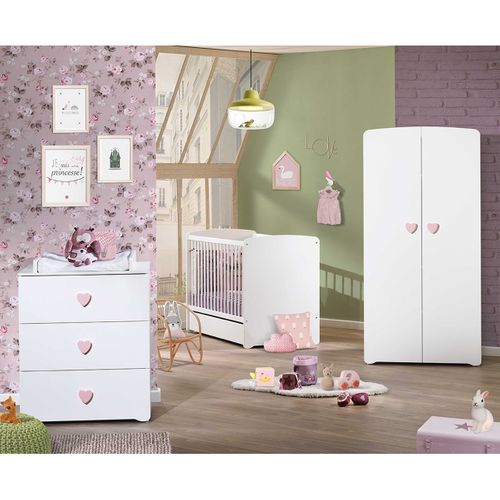Chambre Complète Bébé Avec Lit à Barreaux, Commode à Langer Et Armoire 2 Portes