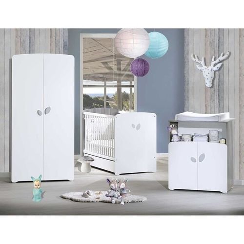 Chambre Bébé Trio Leaf: Lit 120x60, Commode à Langer Et Armoire - Babyprice - Blanc