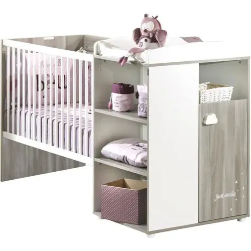 Lit Combiné - 120x60cm - Evolutif En 90x190cm - Babyprice Smile - Chene Silex